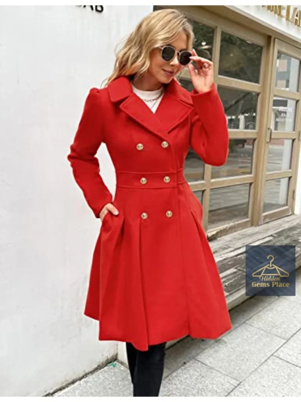 Women's Wool & Pea Coat Notch Lapel Double Breasted A-Line Trench Jacket with